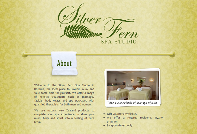 Silverfern Spa Studio: Top of the page