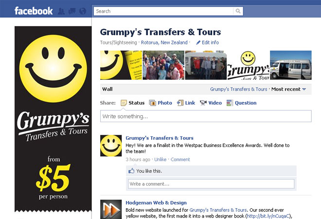 Facebook page Grumpy’s Transfers & Tours: Facebook page