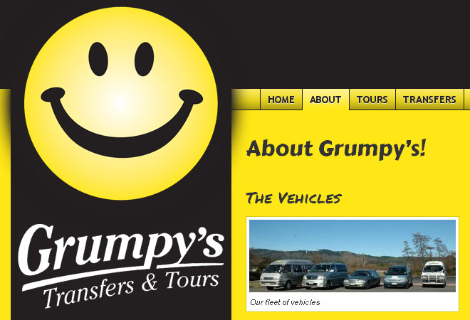 Smiley and logo Grumpy’s Transfers & Tours: Smiley and logo