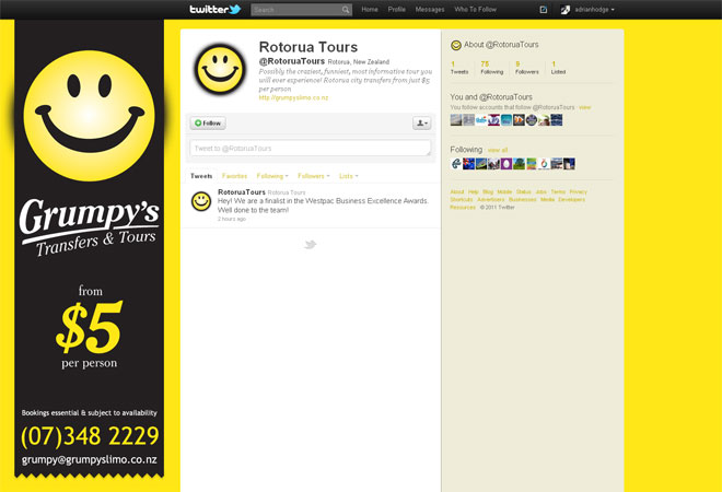 Custom Twitter page Grumpy’s Transfers & Tours: Custom Twitter page