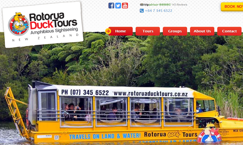 Rotorua Duck Tours: v2015 - 1:1 scale homepage